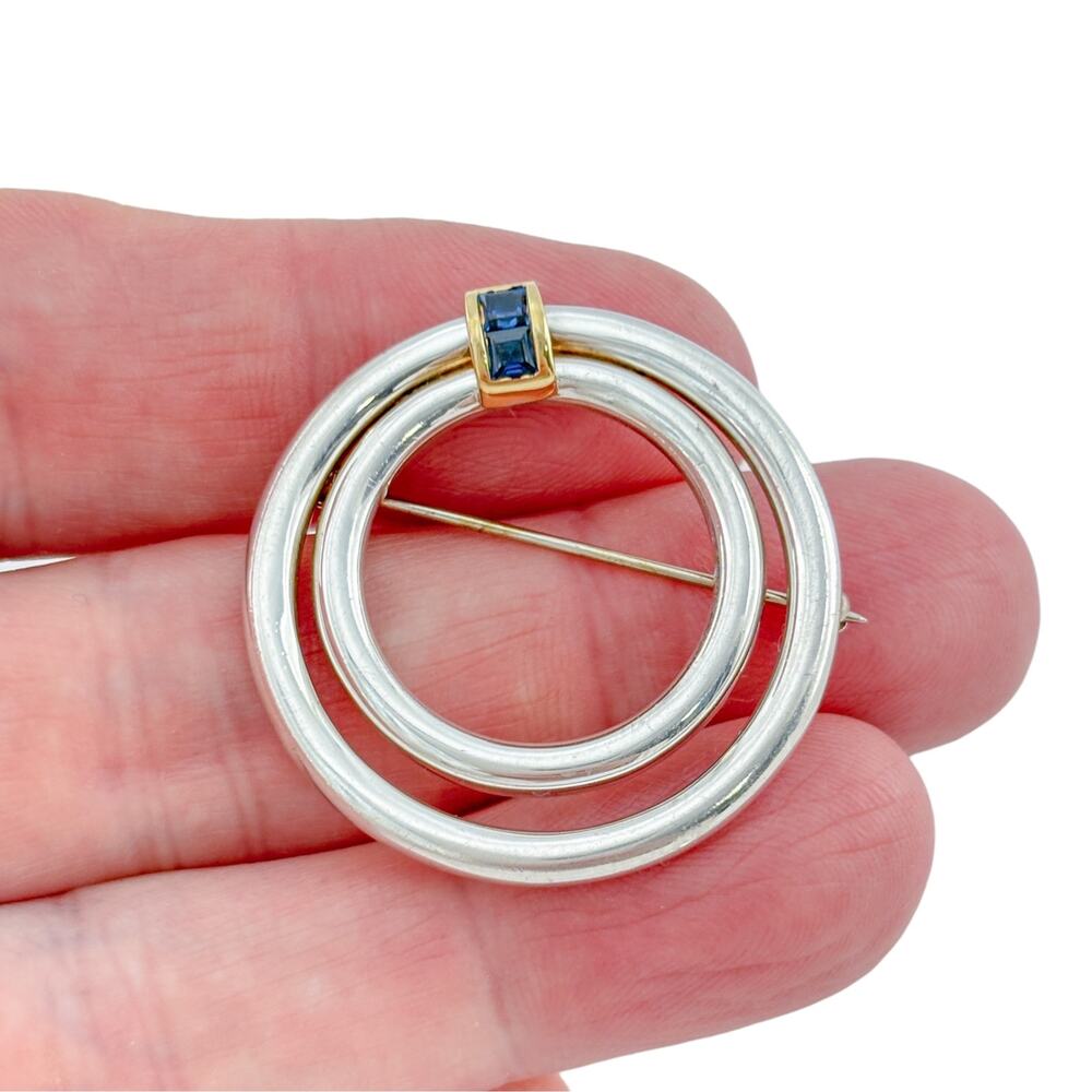 Tiffany and Co 1986 Sterling Silver 18K Gold Sapphire Back to Glamour Brooch